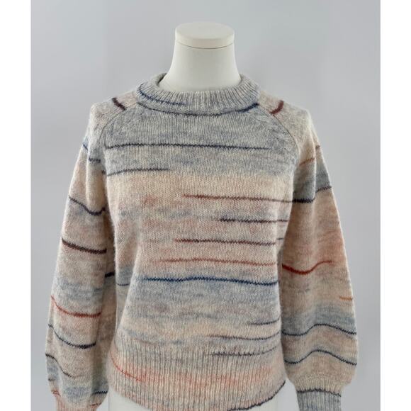 Sezane Zenia Sweater Ivory Wool Alpaca Blue Tan Stripe Pullover Knit XS S - Picture 1 of 9